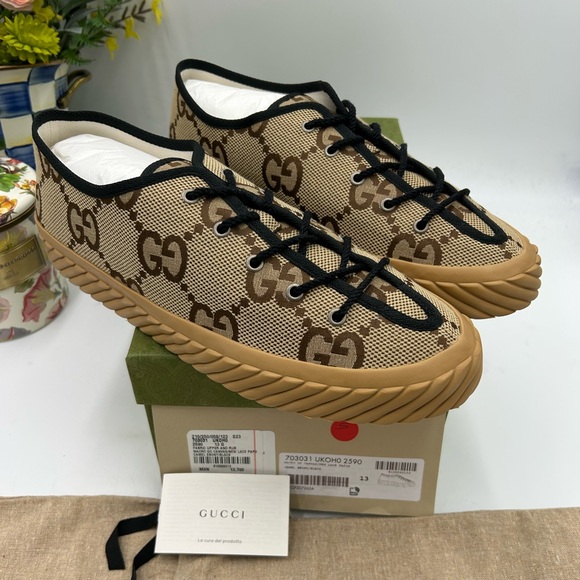 Men's Gucci, jumbo GG low top sneakers size 13 made in Spain NWT - Picture 1 of 8